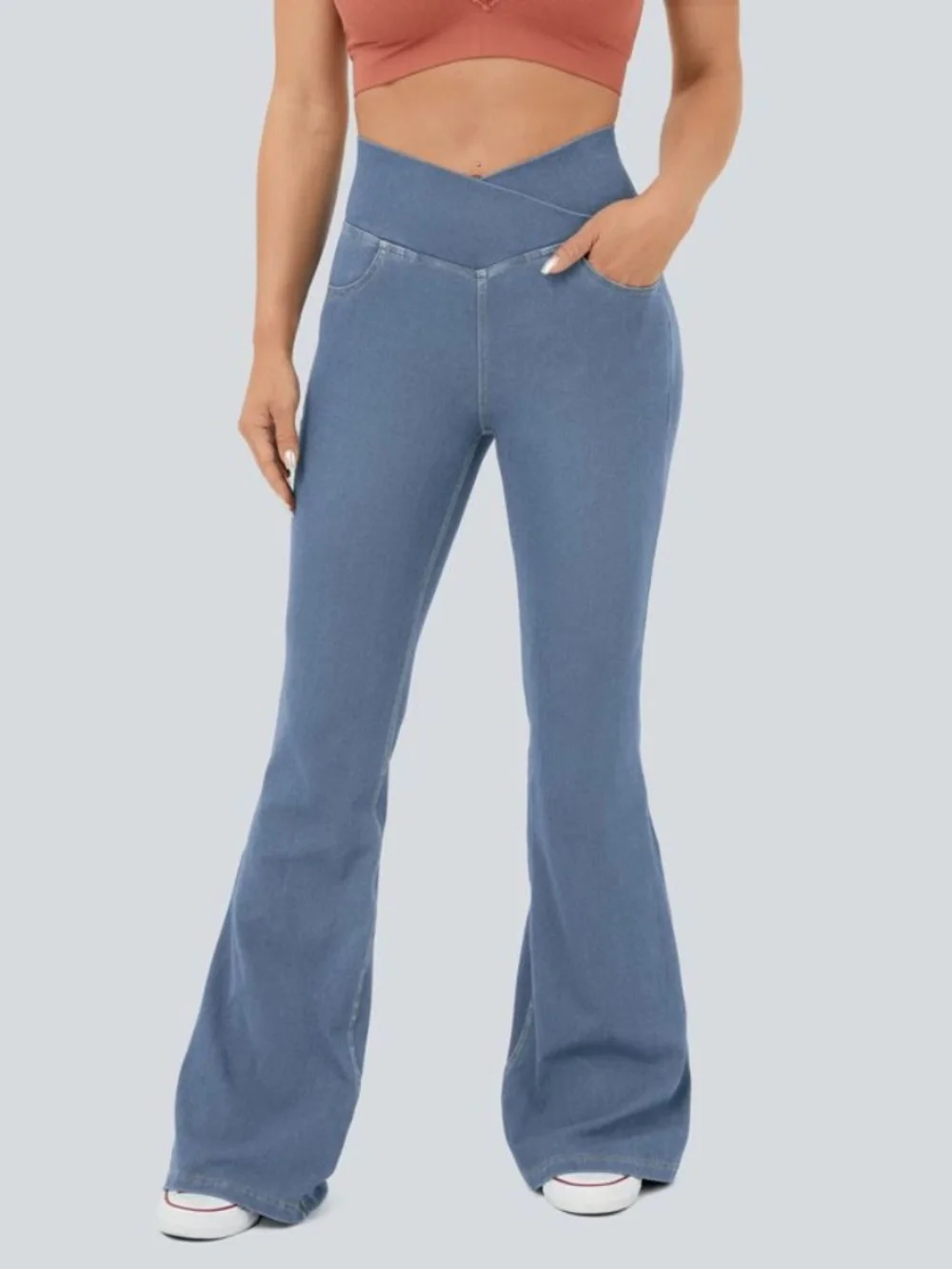 NWT Halara Flex™ High Waisted Crossover Pocket InstantCool Washed flare jeans